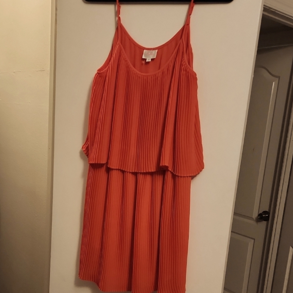 Coral Pleated Teared Sleeveless Dress
